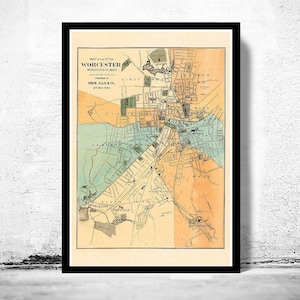 Old Map of Worcester Massachusetts 1877 Vintage Map | Vintage Map Wall Art Print | Large Map Print | Home Decor Wall Art