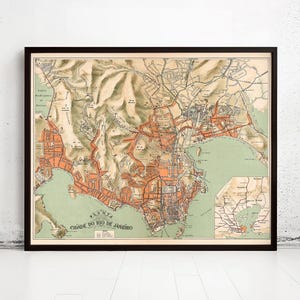 Old Map of Rio de Janeiro Brazil 1904 Vintage Map | Vintage Map Wall Art Print | Large Map Print | Home Decor Wall Art