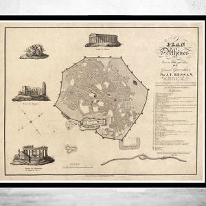 Old Map of Athens Greece Parthenon Acropolis 1826 Vintage Map | Vintage Map Wall Art Print | Large Map Print | Home Decor Wall Art