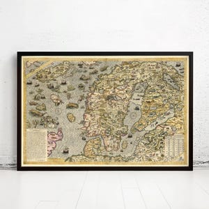 Old Map of Norway Sweden Scandinavia Antique Norwegen 1572 Antony Lafreri Magnus | Vintage Map Wall Art Print | Large Map Print