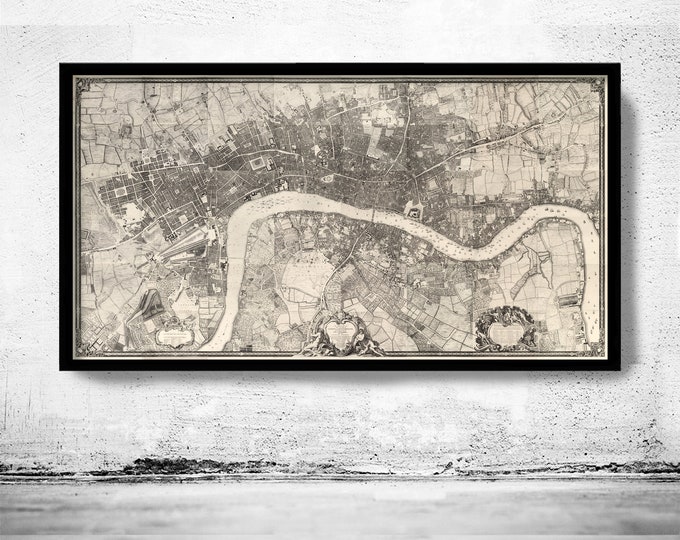 Old Map of London 1746 John Rocque Vintage Map of London | Vintage Poster Wall Art Print | Wall Map Print | Old Map Print