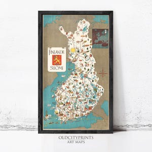 Vintage Finland Suomi Map 1949 Wall Art Print Country Decor