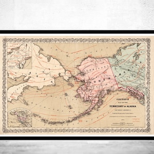 Old Map of Alaska 1868 Vintage Map | Vintage Map Wall Art Print | Large Map Print | Home Decor Wall Art