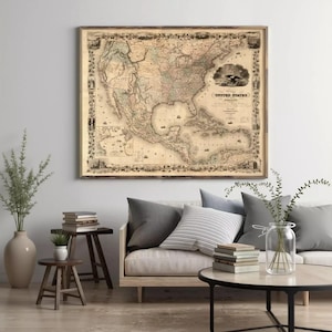 1850 Old United States Map Print | Vintage Wall Decor, Archival Paper