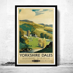 Vintage Poster of Yorkshire Dales England 1920 Tourism poster travel  | Vintage Map Wall Art Print | Large Poster Print