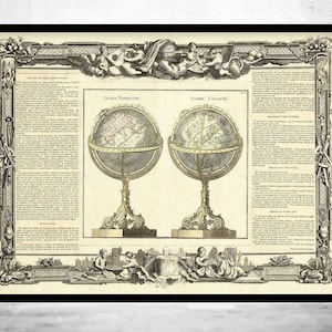 Beautiful Old Map of The World 1770 Earth Globe Celestial Globe | Vintage World Map Wall Map Print | World Map Wall Art | Large Map Print