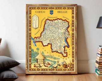 Old Map of Belgian Congo Congo Belge Central Africa 1949 | Wall Map Print