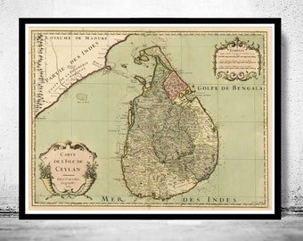 Ancienne carte du Sri Lanka, ancienne carte de Ceylan 1700 | Affiche d'art mural vintage | Impression de carte murale | Ancienne impression de carte
