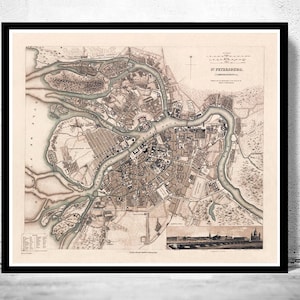 Old Map of  Saint Petersburg, S. Peterbourg Russia 1860 vintage Map  | Vintage Map Wall Art Print | Large Map Print | Home Decor Wall Art