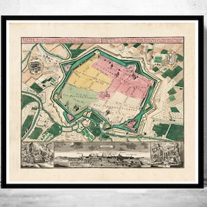 Beautiful Old Map of Leipzig with gravures , Germany Deutshland 1735 | Vintage Map Wall Art Print | Large Map Print | Home Decor Wall Art