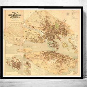 Old Map of Stockholm Lundgren Sweden 1885 Vintage Map | Vintage Map Wall Art Print | Large Map Print | Home Decor Wall Art