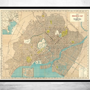 Beautiful Old Map of Tokyo Japan 1907 Vintage Map | Vintage Map Wall Art Print | Large Map Print | Home Decor Wall Art