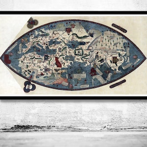 Old Genoese World map Earth Atlas Europe Asia Africa 1457 Vintage MAp | World Map Gift World Map Print | Vintage World Map