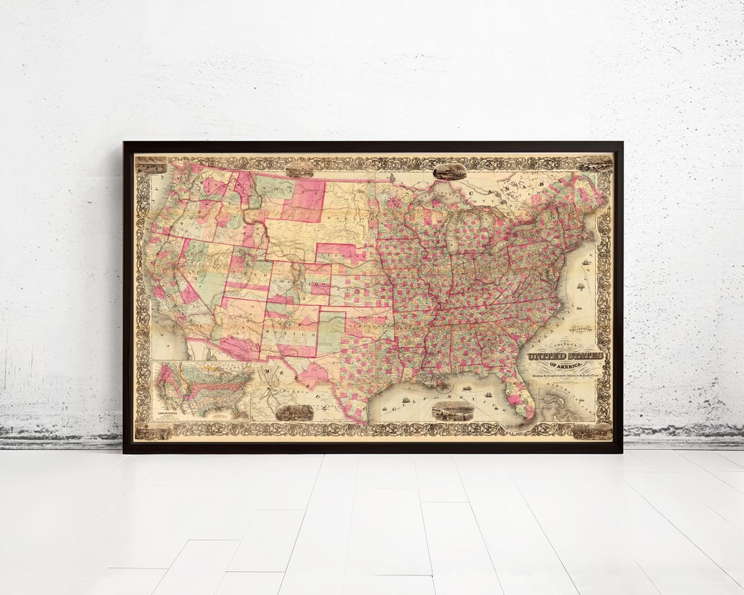Old Map of United States 1867 Vintage Map of USA Wall Map | Vintage Map ...