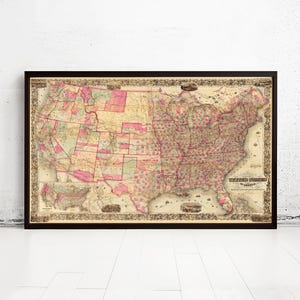 Old Map of United States 1867 Vintage Map of USA Wall Map | Vintage Map Wall Art Print | Large Map Print | Home Decor Wall Art