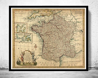 Old Map of France 1747 Vintage Map | Vintage Poster Wall Art Print | Wall Map Print |  Old Map Print