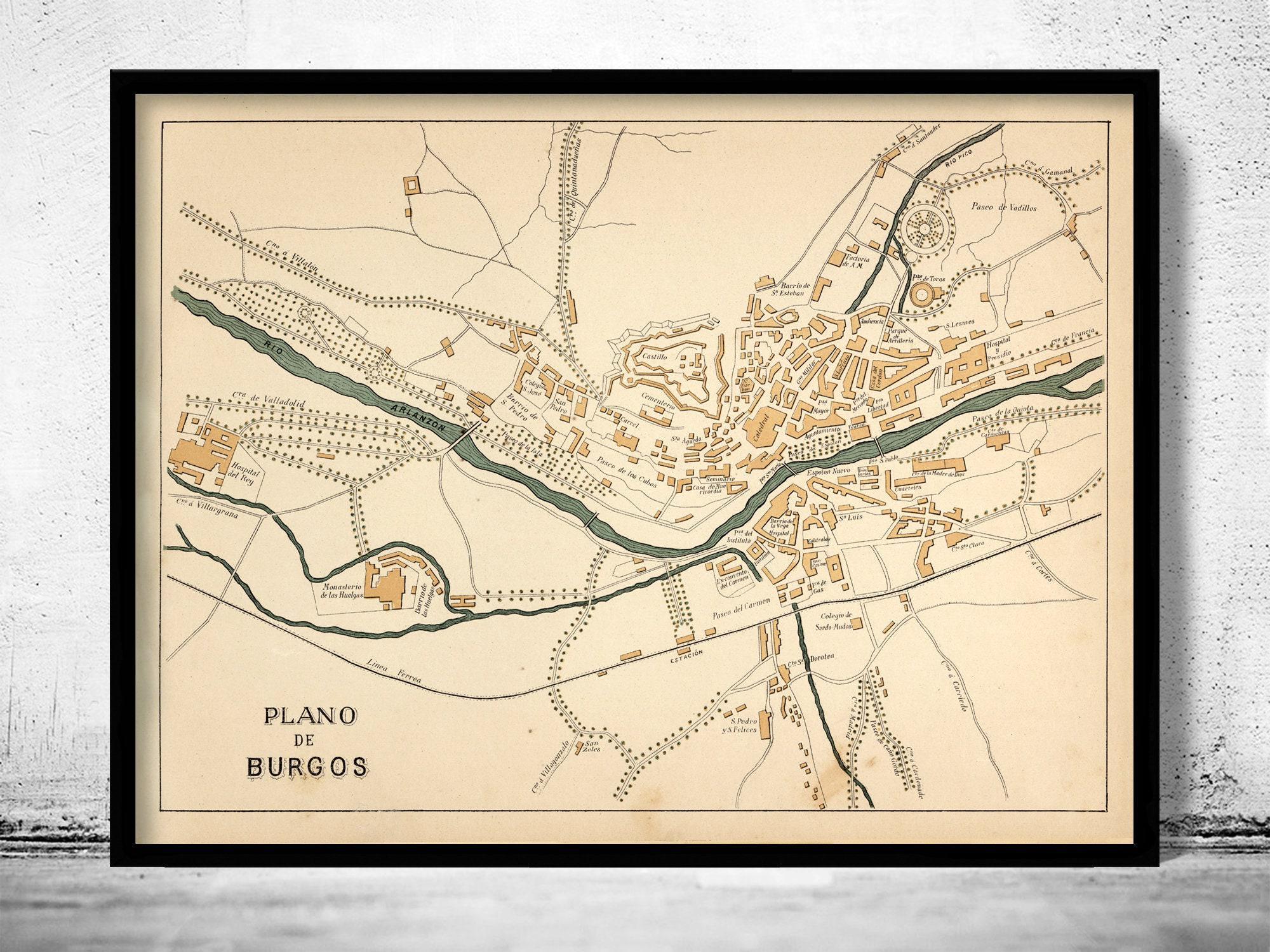 Old Map of Burgos 1905 Spain Vintage Map | Vintage Map Wall Art Print | Large Map Print | Home Decor Wall Art