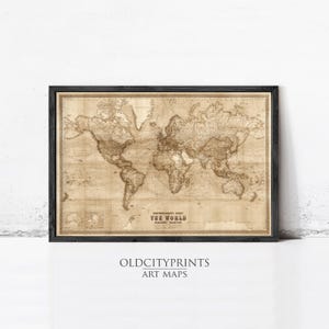 Vintage World Map Print | Bartholomew's 1914 Mercator Projection Sepia Atlas