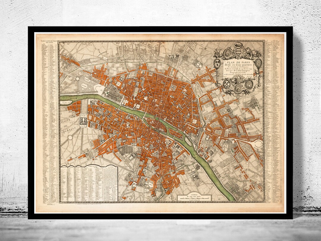 Old Map of Paris 1744 Vintage Map of Paris Vintage Poster - Etsy