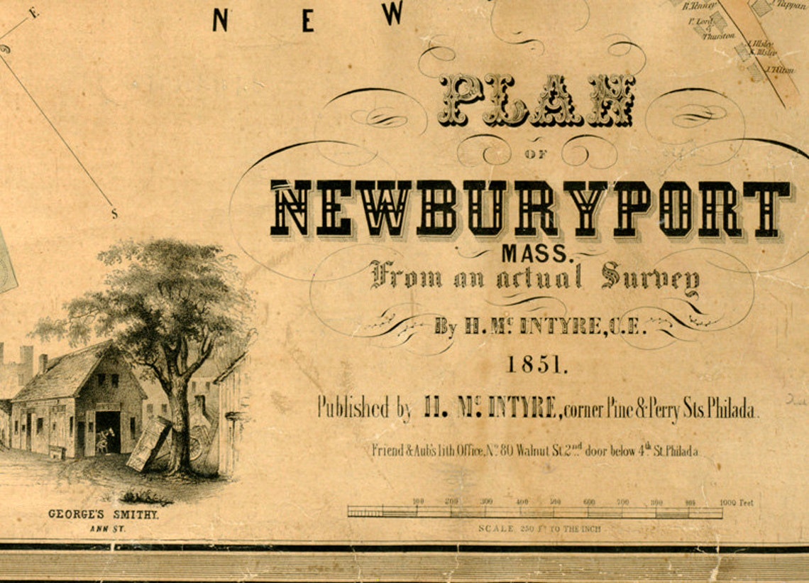 Old Map of NewburyPort Massachusetts Vintage 1851 Vintage Etsy