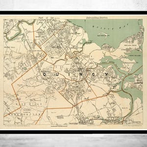 Old Map of Quincy 1908 Massachusetts Vintage Map  | Vintage Map Wall Art Print | Large Map Print | Home Decor Wall Art