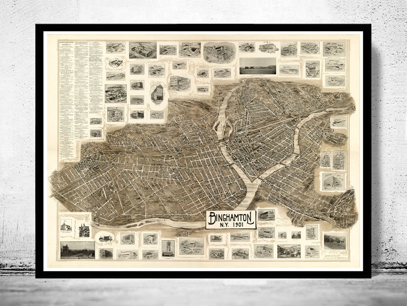 Old Map of Binghamton New York 1901  | Vintage Poster Wall Art P