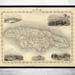 Old Map of Jamaica 1851 Vintage Map | Vintage Map Wall Art Print | Large Map Print | Home Decor Wall Art