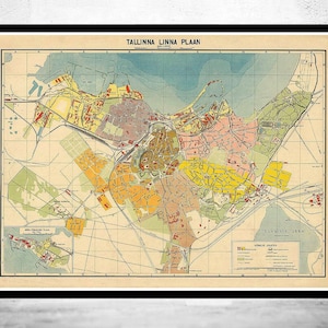 Old Map of Tallinn Estonia 1930 Vintage Map  | Vintage Map Wall Art Print | Large Map Print | Home Decor Wall Art