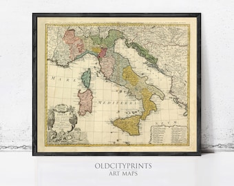 Antique Map of Italy 1742 | Vintage Italia Wall Decor Print