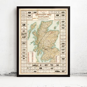 Scotland Whiskey Map 1902 The distillery map of Scotland | Vintage Map | Vintage Map Wall Art Print | Large Map Print | Home Decor Wall Art