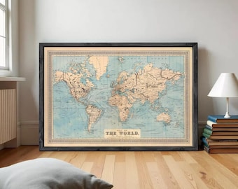 Vintage World Map 1876 Mercator projection Vintage Map  | Vintage World Map