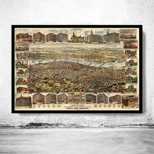 Old Map Portland Oregon 1892 Panoramic View Vintage | Vintage Map Wall Art Print | Large Map Print | Home Decor Wall Art