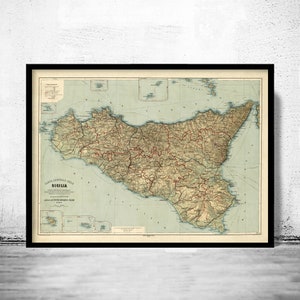 Old Map of Sicily Sicilia Italy 1891 Vintage Map Vintage Poster Wall Art Print Wall Map Print Old Map Print image 1