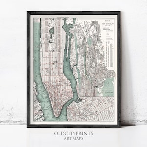 Beautiful Old Map of New York 1897 Manhattan Vintage Map | Wall Map Print