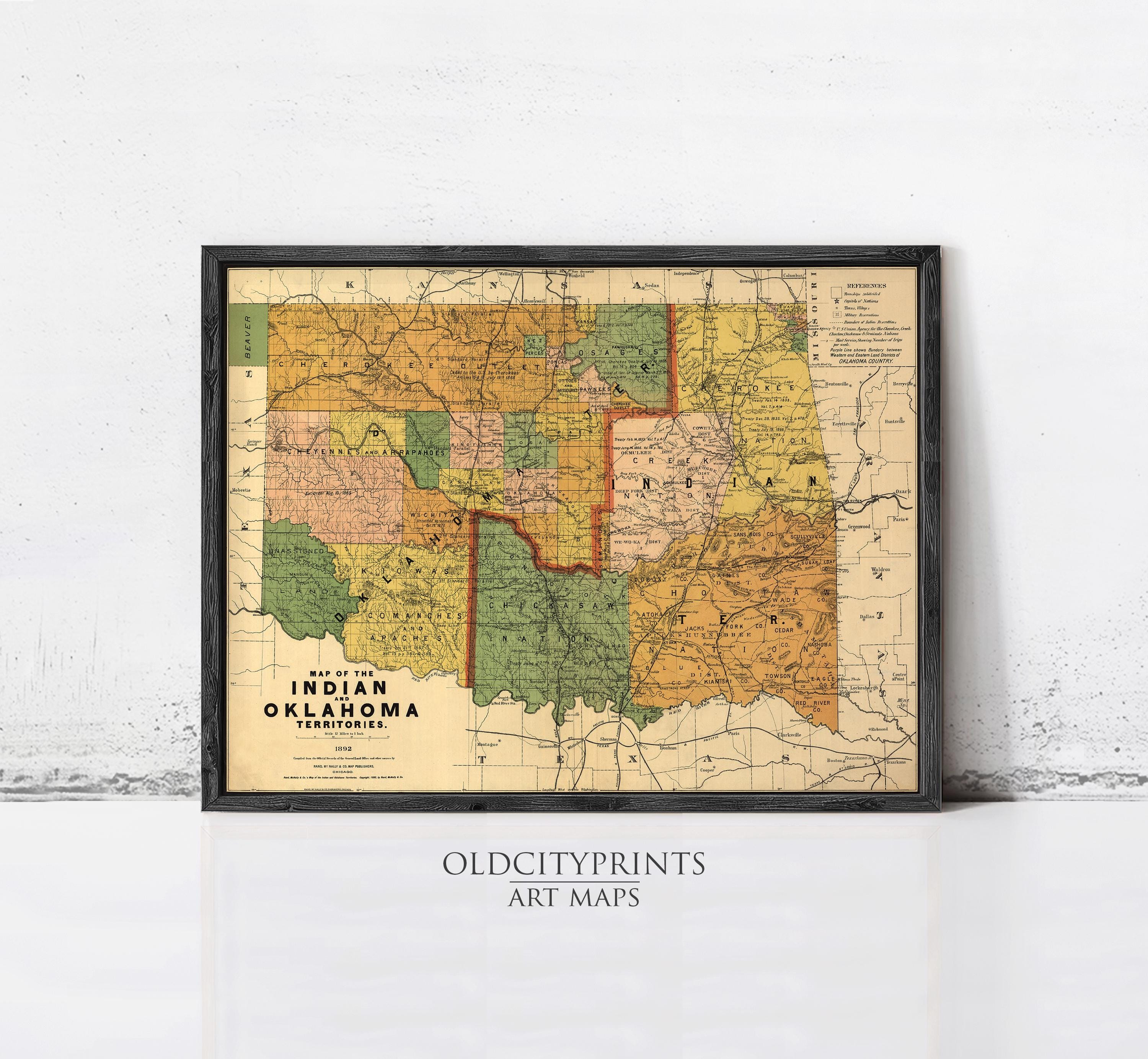 Old Map of Oklahoma Indian Territory 1892 Vintage Map | Wall Map Print ...