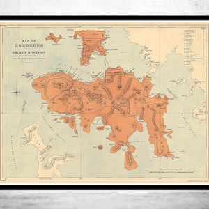 Old Map of Hong Kong Island 1888 China Vintage Map of Hong Kong | Vintage Map Wall Art Print | Large Map Print | Home Decor Wall Art