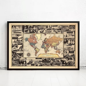 World War 2 History Chart 1939 Vintage Map WW2 | World Map Gift World Map Print | Vintage World Map | World Map Wall Art | Large Map Print