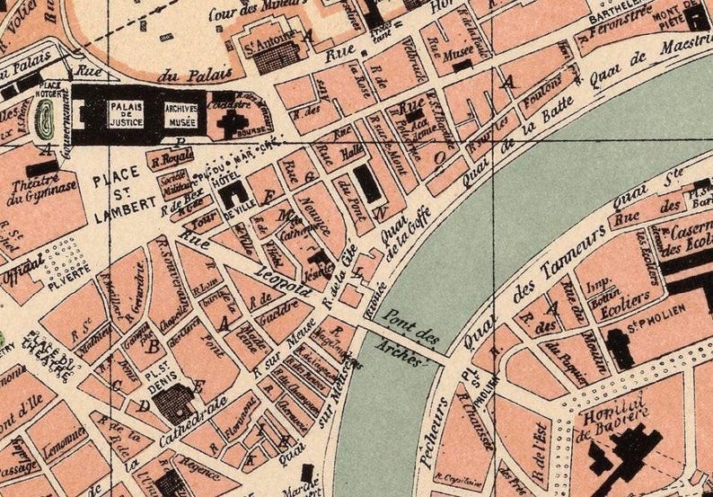 Liège Belgium Vintage Map 1880 | Antique City Wall Decor Print image 4