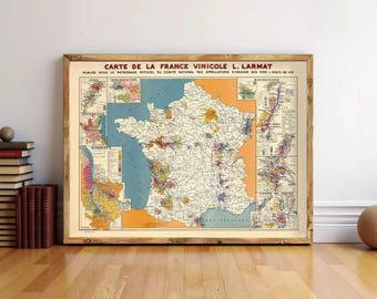 Old France Wine Chart 1949 Carte Vinicole de La France | Wall Map Print