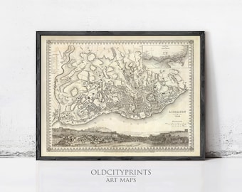 Vintage Map of Lisbon Portugal 1844 Map | Antique Wall Art Décor Print