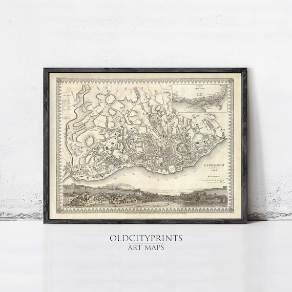 Old Map of Lisbon Portugal 1844 Vintage Map Mapa de Lisboa | Wall Map Print