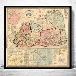 Old Map of Queens County New York 1859 Vintage Map | Vintage Map Wall Art Print | Large Map Print | Home Decor Wall Art