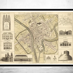Old Map of York England 1750 United Kingdom Vintage Map | Vintage Map Wall Art Print | Large Map Print | Home Decor Wall Art