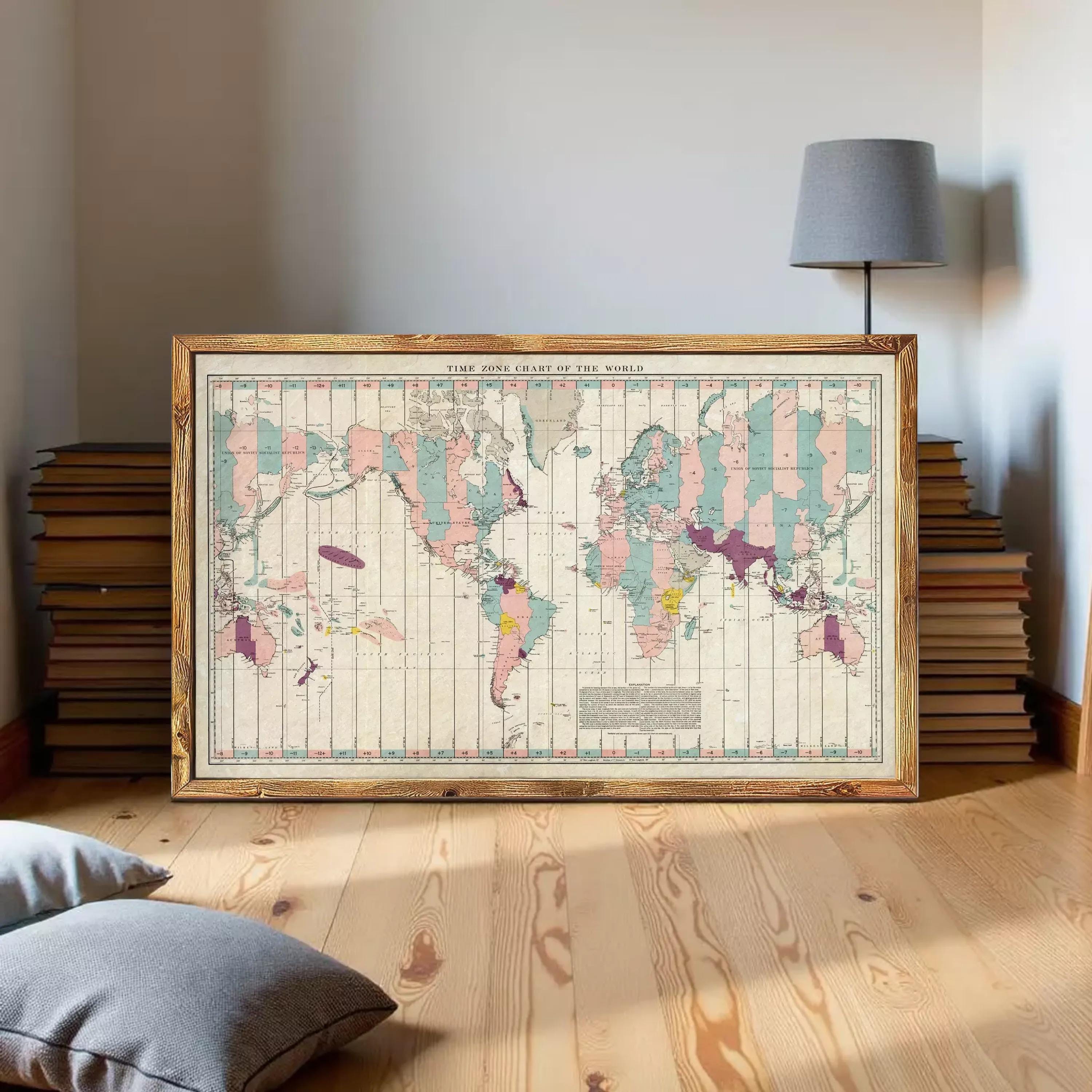 Old World Map Atlas Time Zone Chart 1937 Vintage Map | Vintage World ...