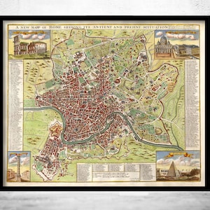 Old Map of Rome Roma Italy 1722 Vintage Map of Rome | Vintage Map Wall Art Print | Large Map Print | Home Decor Wall Art