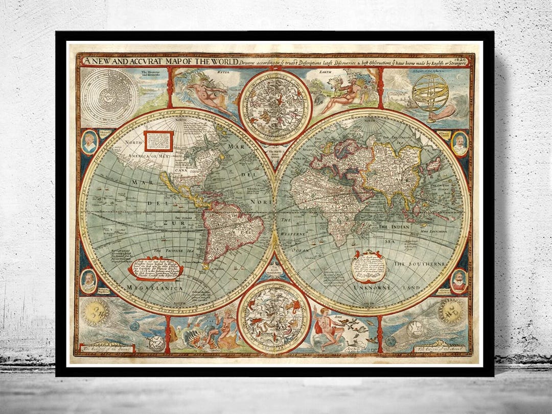 1627年 世界地図 古地図ポスター Rand MqNally製 Old Map of the World 1627 Old Map | World Map Gift World Map
