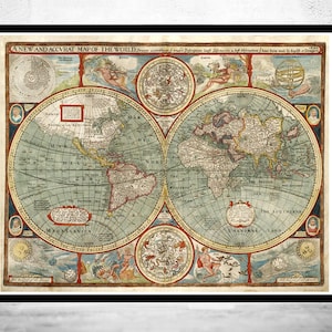 Old Map of The World  1627 Old Map  | World Map Gift World Map Print | Vintage World Map | World Map Wall Art | Large Map Print