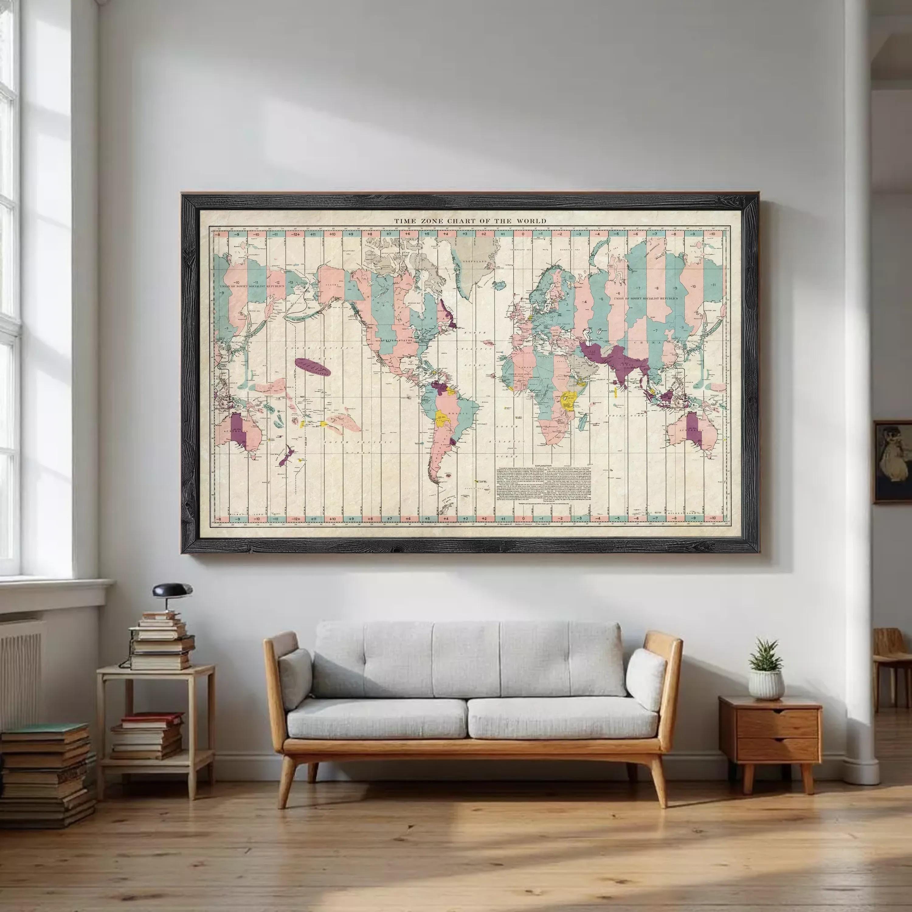 Old World Map Atlas Time Zone Chart 1937 Vintage Map | Vintage World ...