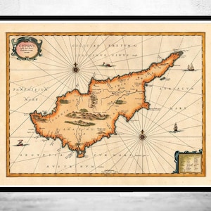 Old Map of Cyprus 1653  | Vintage Map Wall Art Print | Large Map Print | Home Decor Wall Art