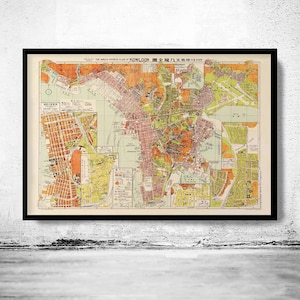 Vintage Old Map of Hong Kong Kowloon 1957 China | Vintage Map Wall Art Print | Large Map Print | Home Decor Wall Art